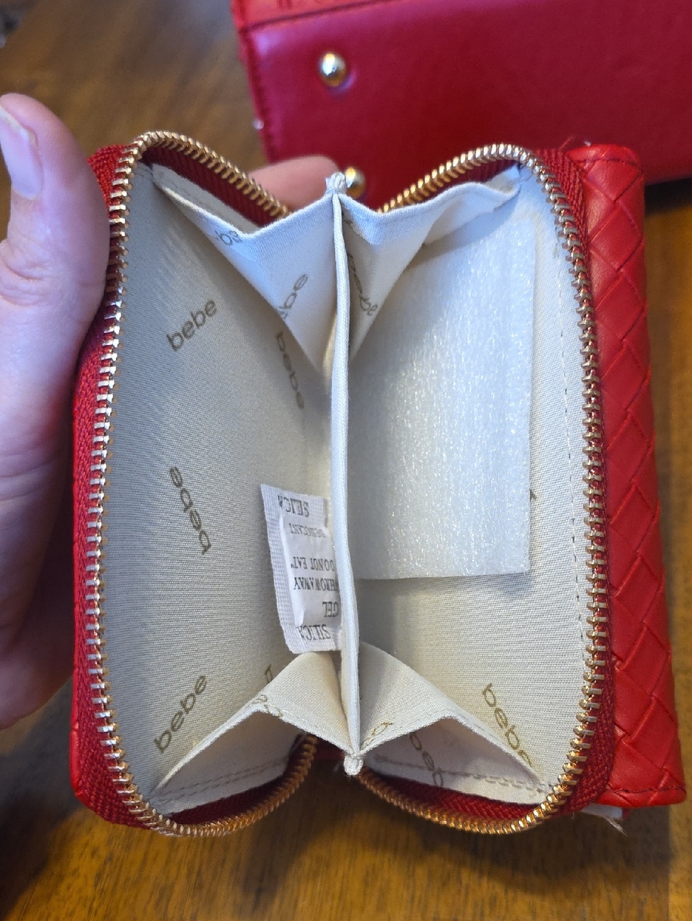 Bebe Red Woven Tote Handbag with Matching Wallet Nwt - Picture 12 of 16